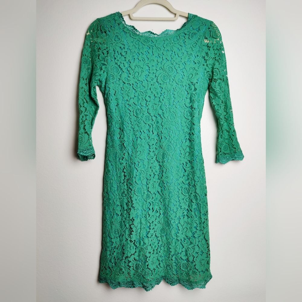 Club L London Green Lace 3/4 Sleeve Mini Party Evening Dress, 2 (US) / 6 (UK)
